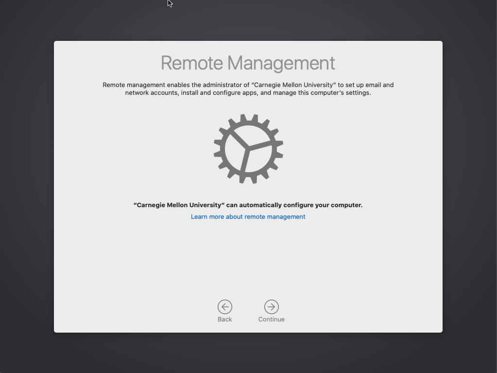 Setup Assistant Remote Management Pane