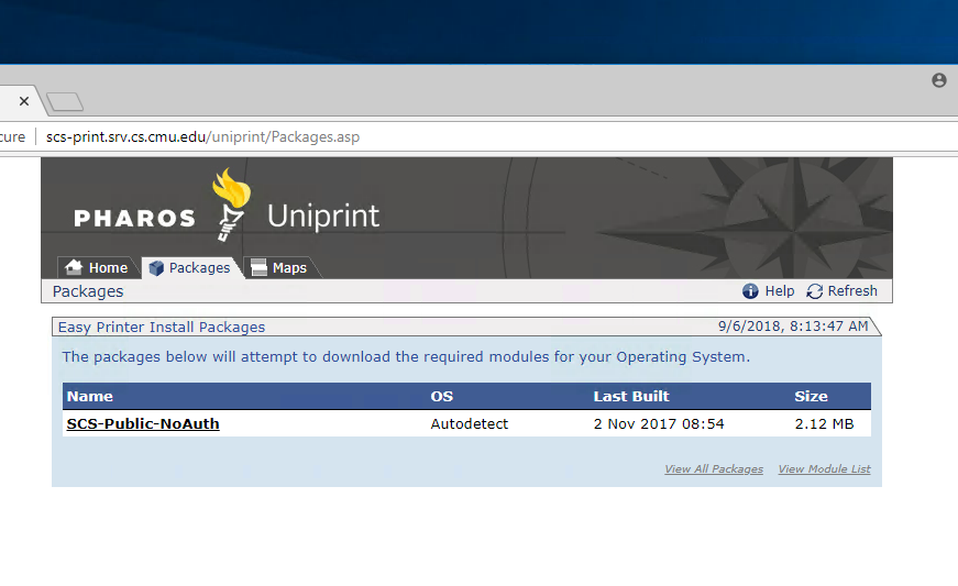Screenshot of browser downloading package